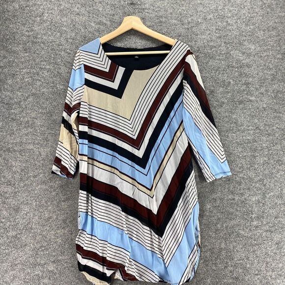 Alfani Dress Women XL Blue Striped Shift Short Lined 3/4 Sleeve Pullover Casual - Picture 3 of 9